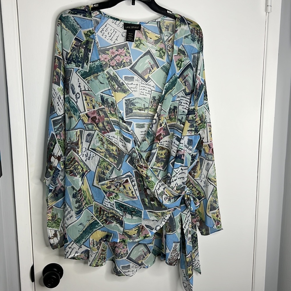 Lane Bryant Wrap travel tropical postcard sheer